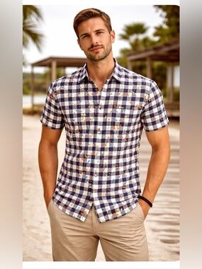 7 Downie St. London Couture Short Sleeve Button-Up Shirt – Size 7/ men’s M